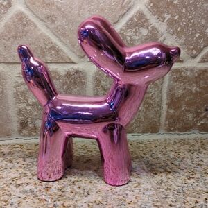 Pink Chrome Balloon Dog Figurine 7” Modern Pop Art Decor Metallic Finish